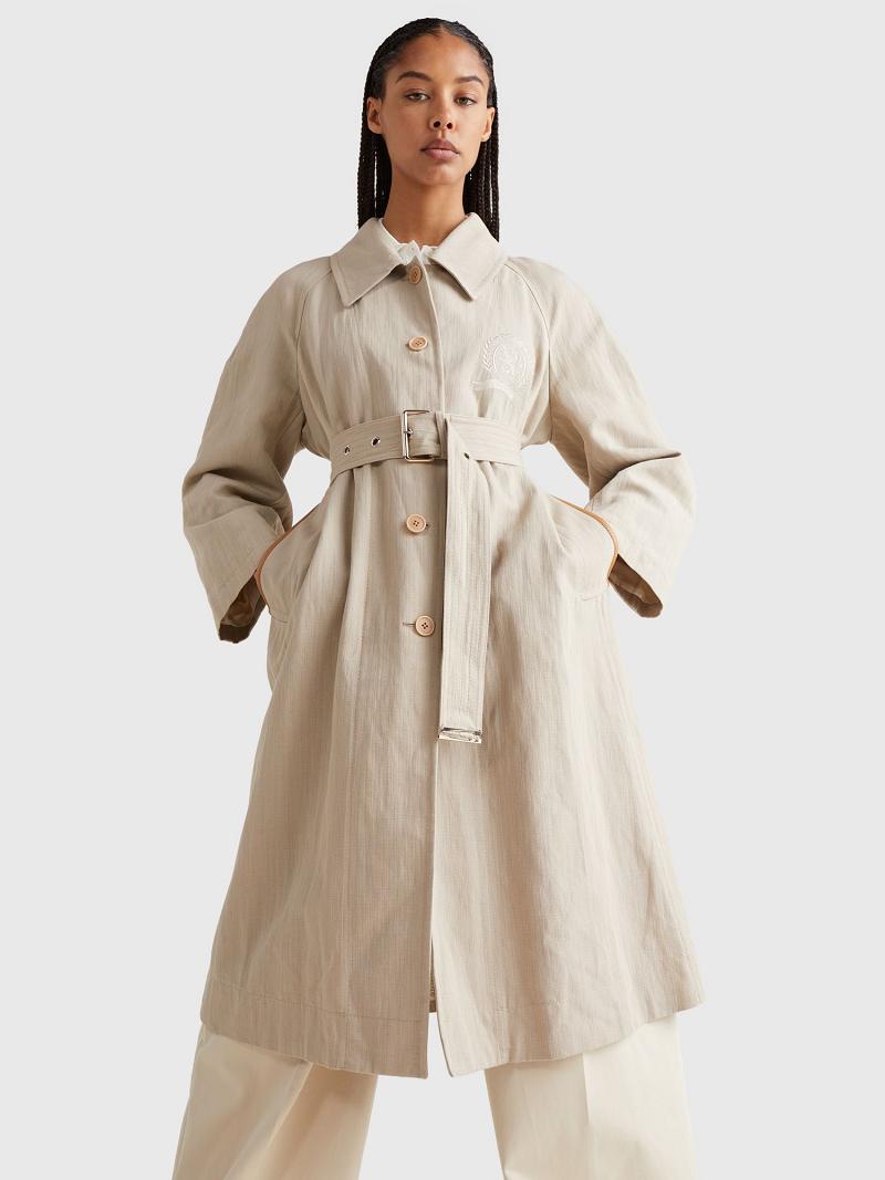 Női Tommy Hilfiger Crest Trench Kabátok Bézs | HU 26DFM